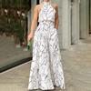 Elegant Waist Halter Jumpsuit Casual Print Tie Sleeveless Waist Summer Wide Leg Long Pant Jumpsuit Women's Clothing