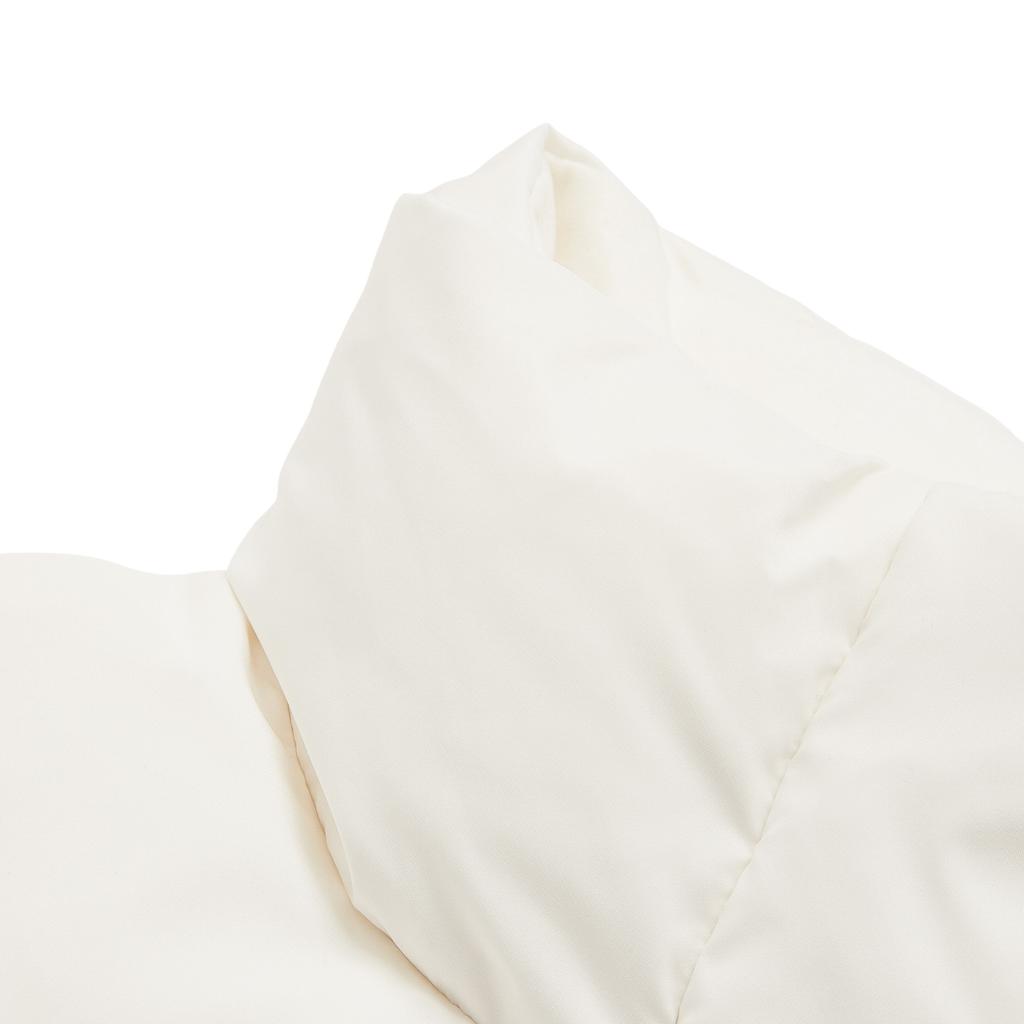 Li-Ning Водонепроницаемый однотонный застегивающийся на молнию воротник-стойка удобный дышащий короткий повседневный пуховик женские куртки шампанского-белого цвета AYMU102-1