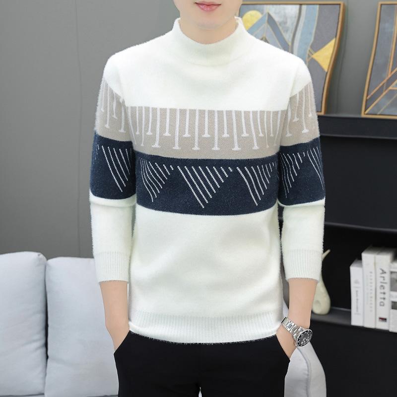 Hot Sale, Autumn and Winter New Printed Semi-turtleneck Sweater Men's Bottom Knitted Sweater Sweater