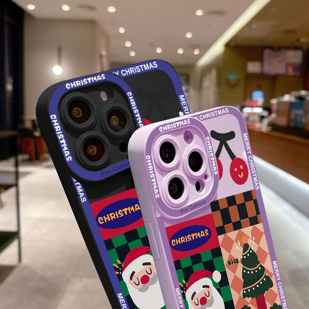 Для iPhone 16 15 14 Pro Max Redmi Note 13 12 Pro Samsung S25 S24 Ultra A13 A14 A15 A16 Полный защитный объектив Мягкий силиконовый чехол с рождественским узором