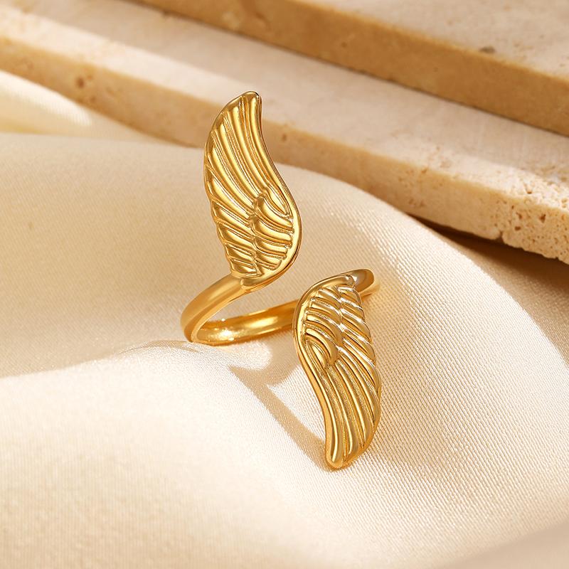 1 шт. Новое Минималистичное Позолоченное 18K Золотом Крылья Ангела Крылья Голубя Мира Открытые Кольца Модные Водонепроницаемые Ювелирные Изделия из Нержавеющей Стали