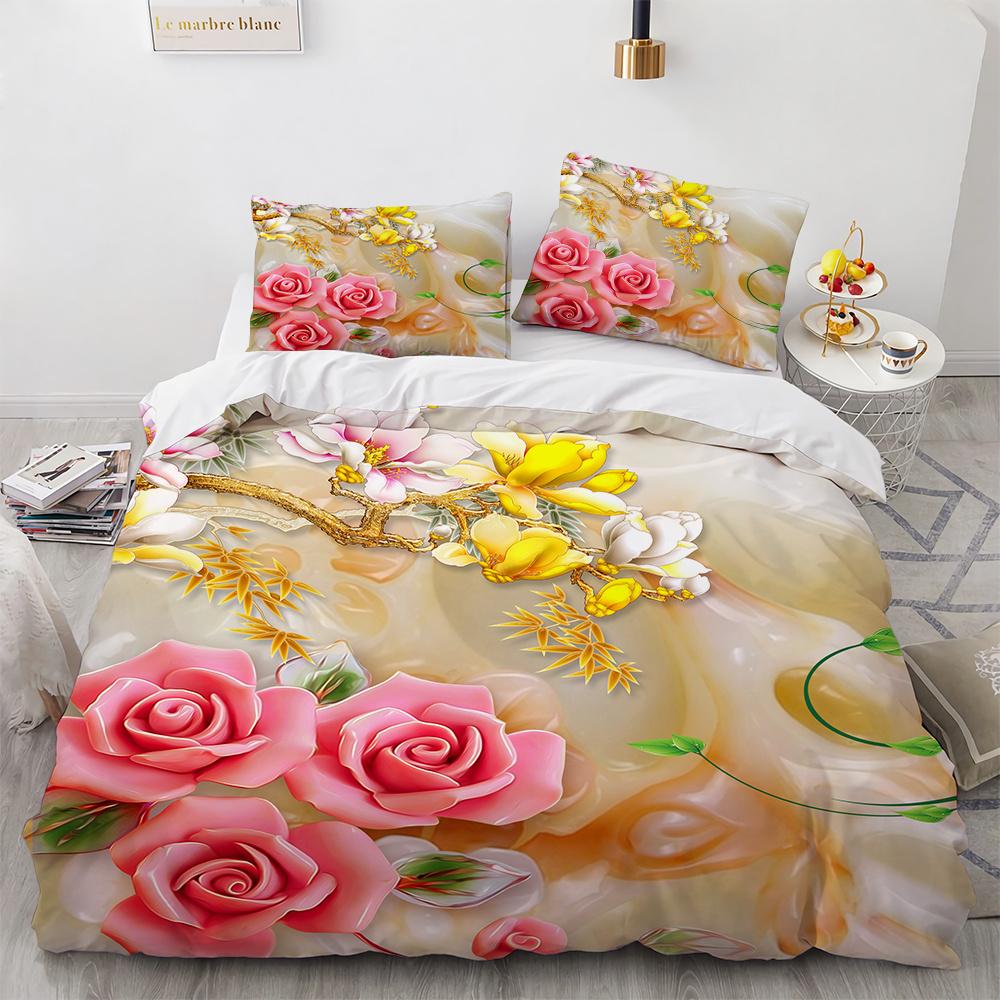 Rose Duvet Cover Set 3D Printed Romantic Theme Flower Bedding Set Valentine's Day Twin Polyester Comforter Cover With Pillowcase