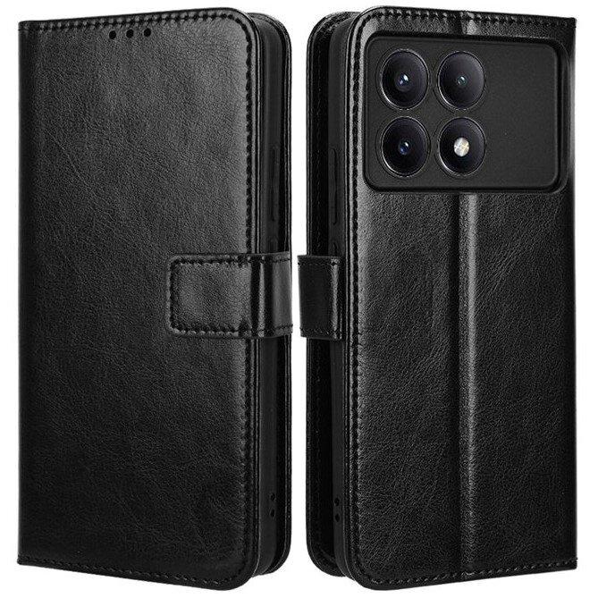 Flip Case for Xiaomi Poco F6 Pro, Crazy Horse Wallet, Black