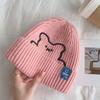 Полосатая зимняя универсальная шерстяная шляпа с вышивкой медведя, шапки в корейском стиле, вязаная шапка, женские шапочки