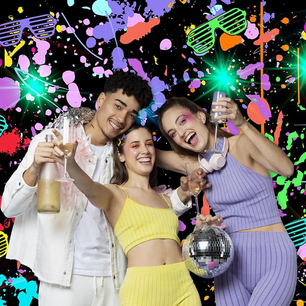 Avezano Неоновый Светящийся в Темноте Фон Брызги Краски Граффити Светящаяся Вечеринка 80-е 90-е Тематический День Рождения Фон Цветной Неоновый Праздник Фоны для Дня Рождения