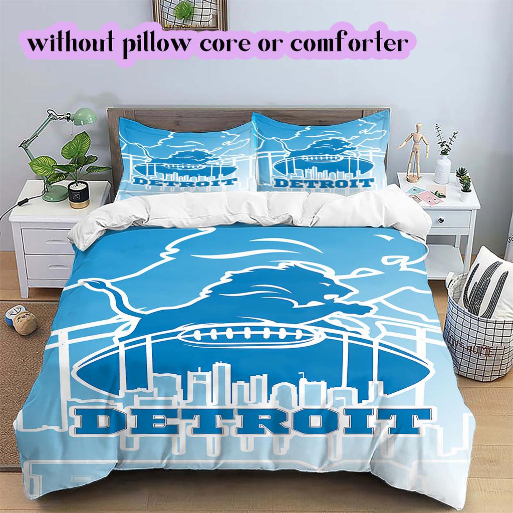 Detroit Lions rugby Pattern Bedding,Quilt Set Quilt Cover Pillowcase Home Birthday Gift (1*duvet cover+2*pillowcase,without core)