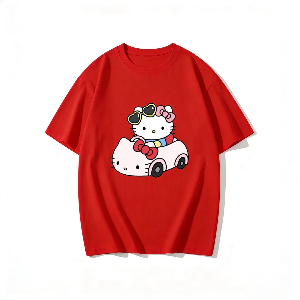 2026 новый летний милый графический топ HelloKitty повседневный хлопковый топ с коротким рукавом для женщин и девочек Каваи мультяшный принт Streetwear