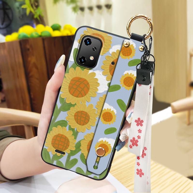 Oil Painting Flower Phone Case For UMIDIGI Bison X20 Wristband Wrist Strap Kickstand Soft Case Ring Protective Durable