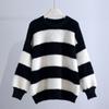 Imitation Mink Fleece Black and White Striped Sweater Women 2023 Winter Korean Loose Lazy Knit Pullover Sweater Female Tops