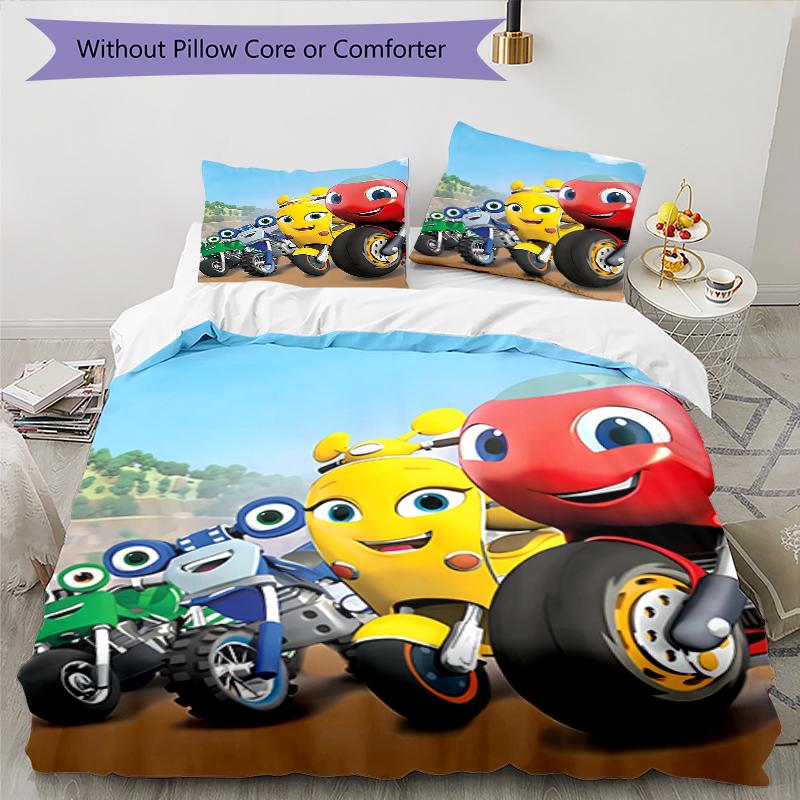 3pcs Ricky Zoom pattern bedding set duvet cover set includes duvet cover &pillowcases, perfect all season bedroom decoration & gift