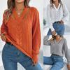 Autumn Winter Casual Hollow Out V-neck Twist Pullover Sweater Long Sleeve Casual Fashion Elegant Casual Tops Ladies Office Streetwear Simple Clothing