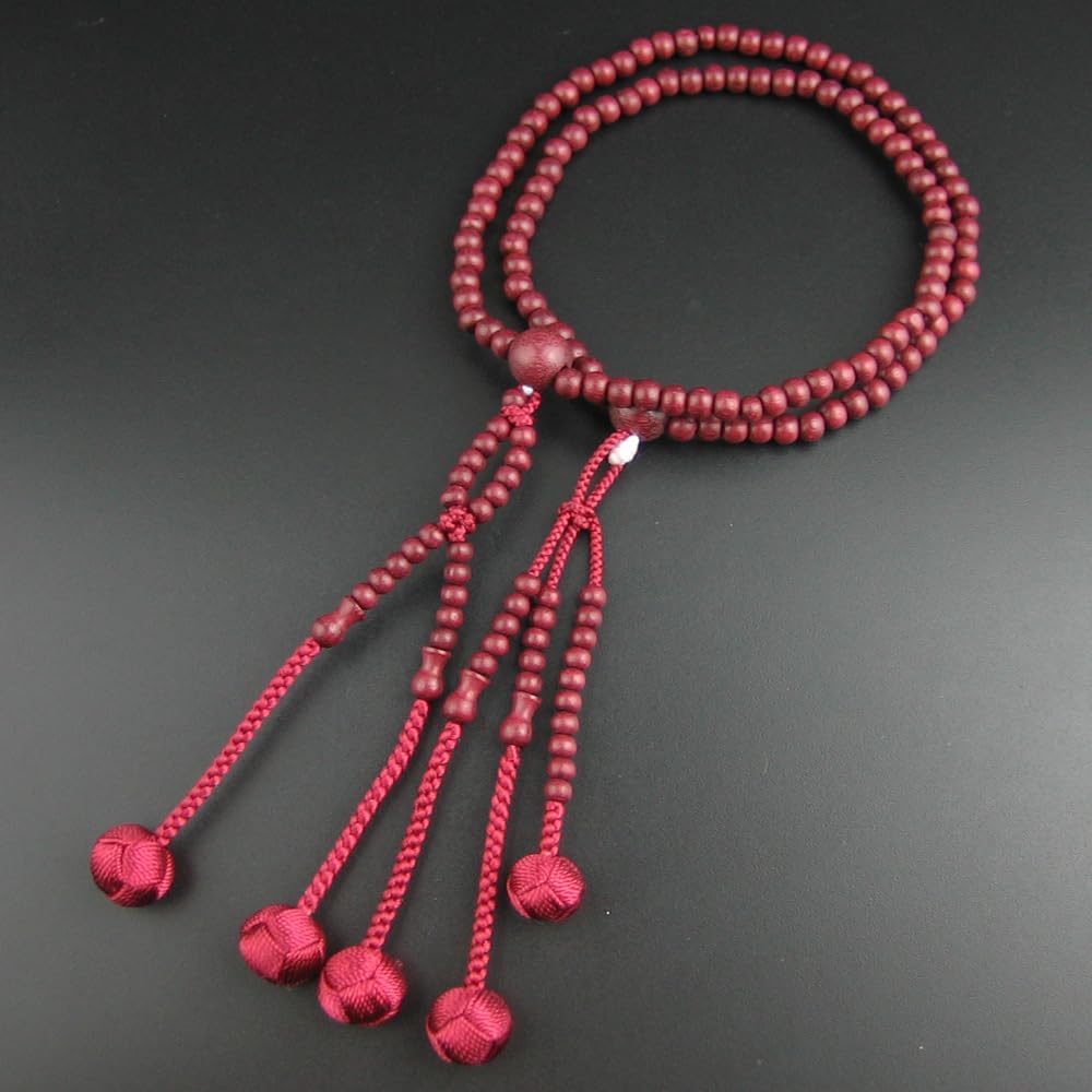 WONDERFUL LOTUS Myo  Lotus  Flower Women's Prayer Beads for Nichiren Buddhism, Purple Heart, 8-inch Round Beads, Small Size, Purple, Natural Wood