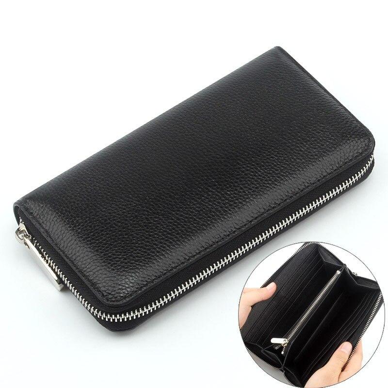 Женский кошелек из натуральной кожи, большой вместительный мужской кожаный клатч, модный длинный стандартный кошелек на молнии, сумка для денег