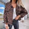 Women's Fashion Leopard Print Long Sleeve Cropped Denim Jacket