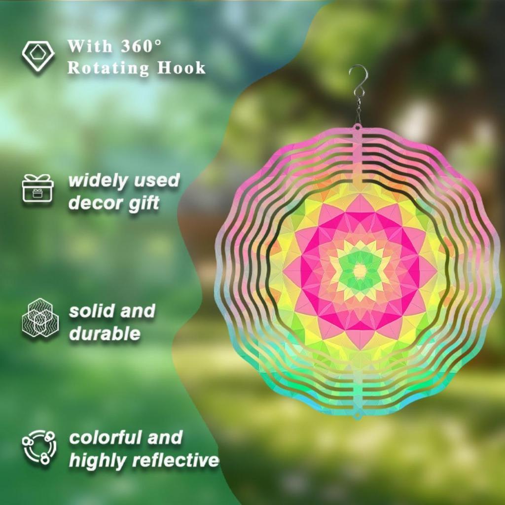10-Inch Vibrant Metal Wind Spinner with 360° Hanging Hook – Colorful Geometric Design for Garden
