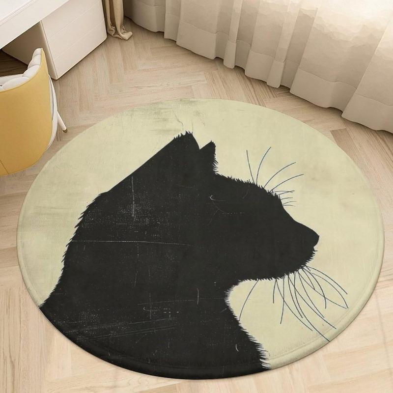 Cute Cartoon Cat Round Area Rug Sweet Kitten Print Non-Slip Circular Carpet Charming Cat Themed Floor Mat for Kids Room Bedroom