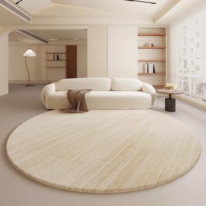 Cream Style Bedroom Decor Round Carpet Home Fluffy Soft Rug Minimalist Carpets for Living Room Thickend Plush Bedside Floor Mat