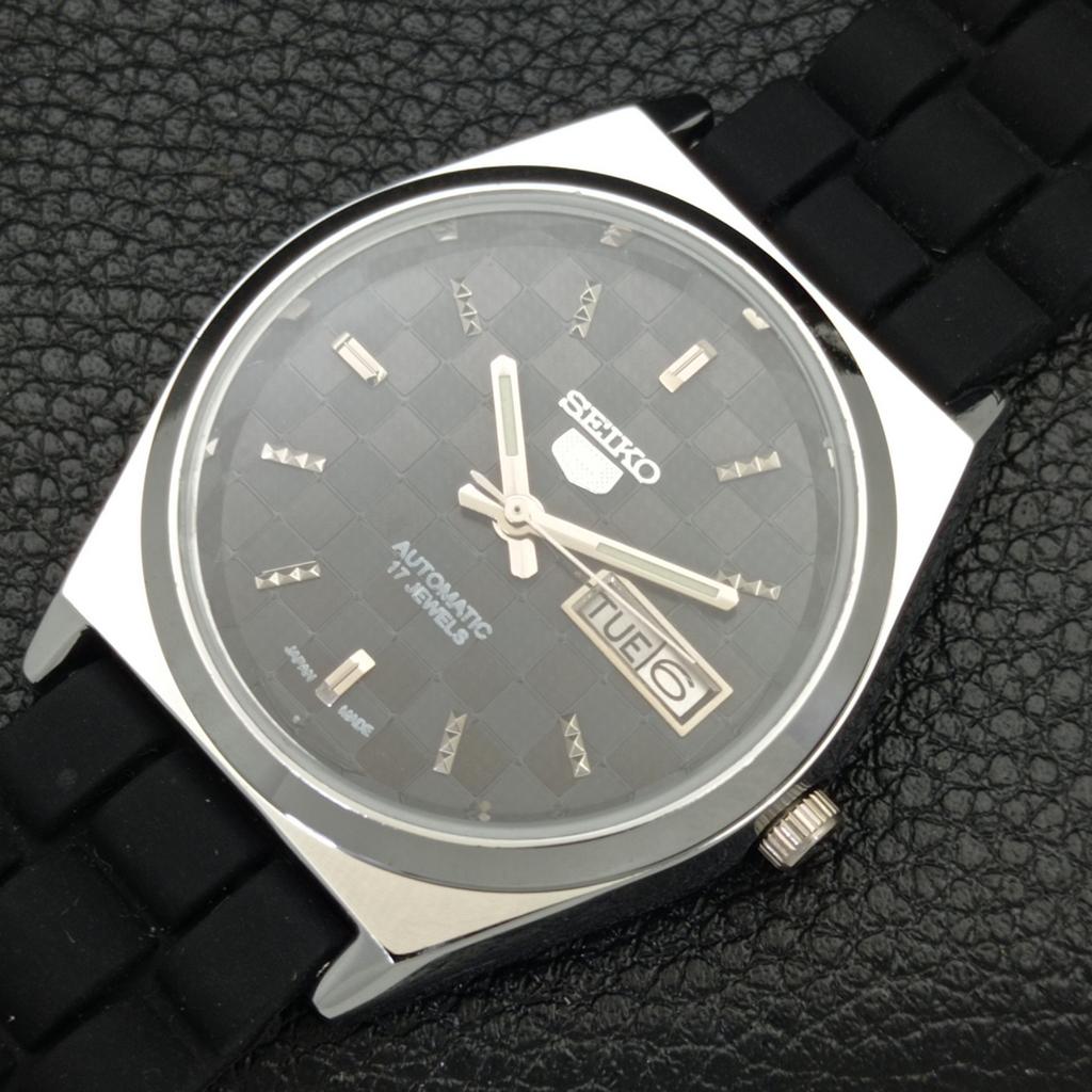 JAPAN SEIKO 5 AUTOMATIC MENS 6309A REFURBISHED BLACK COLOR DIAL WATCH A440281-4 Sk-a440281