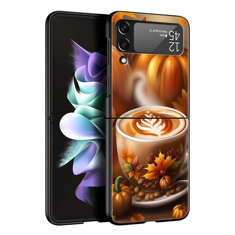 Тыква Осенние Листья Кофе Жесткий ПК Чехол Для Телефона Для Samsung Galaxy Z Flip 7 6 5 4 Черный Чехол Для Galaxy Z Flip 3 Складной Корпус