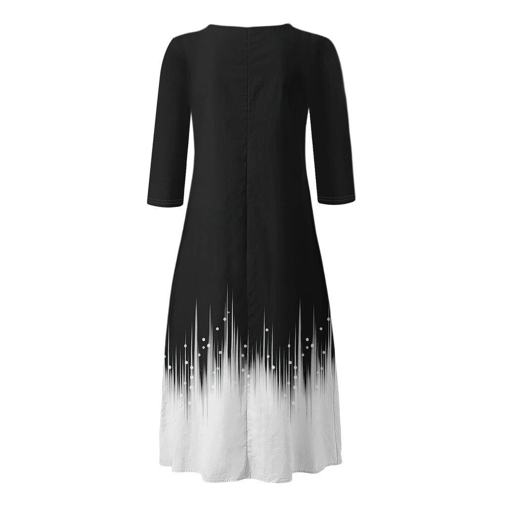 Женское летнее повседневное платье с V-образным вырезом на пуговицах, в стиле ретро, с геометрическим принтом, рукавами три четверти и карманами