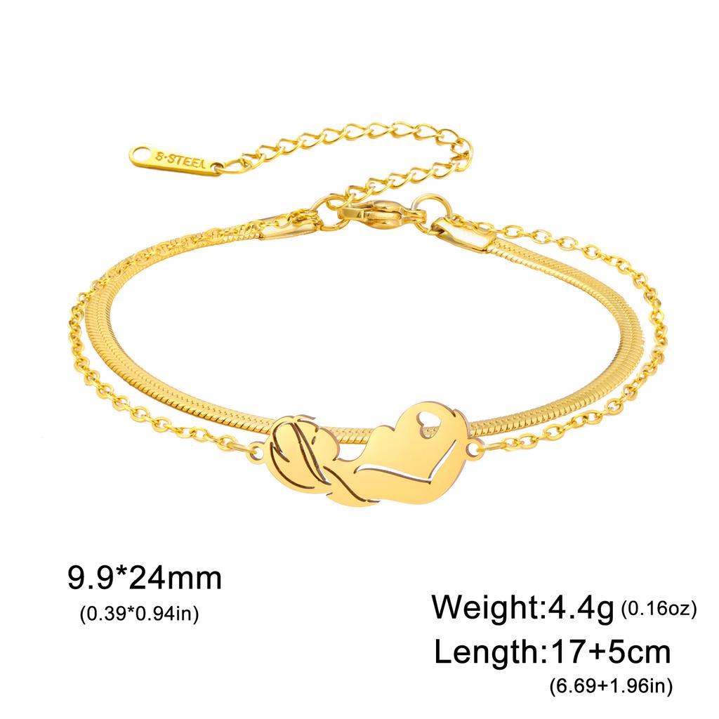 Cazador Pregnant Mom Kid Children Charm Bracelets for Women Stainless Steel Double Chains Bracelet Mother's Day Gift Jewelry