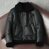 Genuine Sheepskin Leather Jacket for Men Winter Bomber Coat with Shearling Lining Thick Warm Fleece
