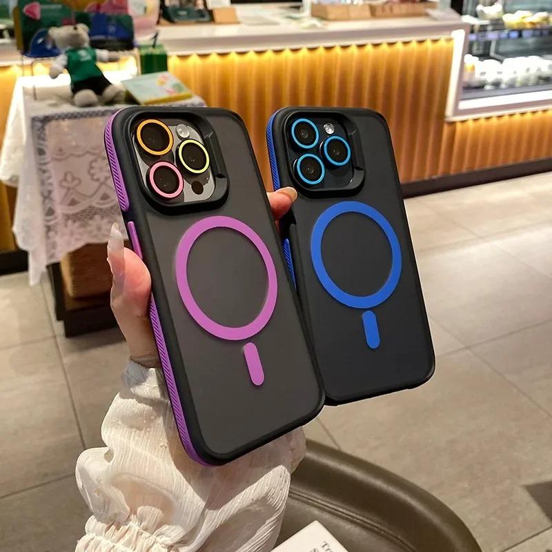 Роскошный матовый бронированный чехол для телефона для iPhone 16 15 14 11 12 13 Pro Max Plus для Magsafe Магнитный бампер Задние чехлы Обложка Funda Coque