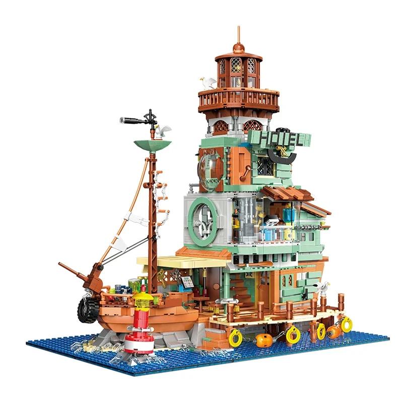 2142PCS Harbour Hotel Building Blocks Fishing Village Hut Fisherman's Wharf Model Bricks Desktop Decoration Toy for Kids Gifts No Box