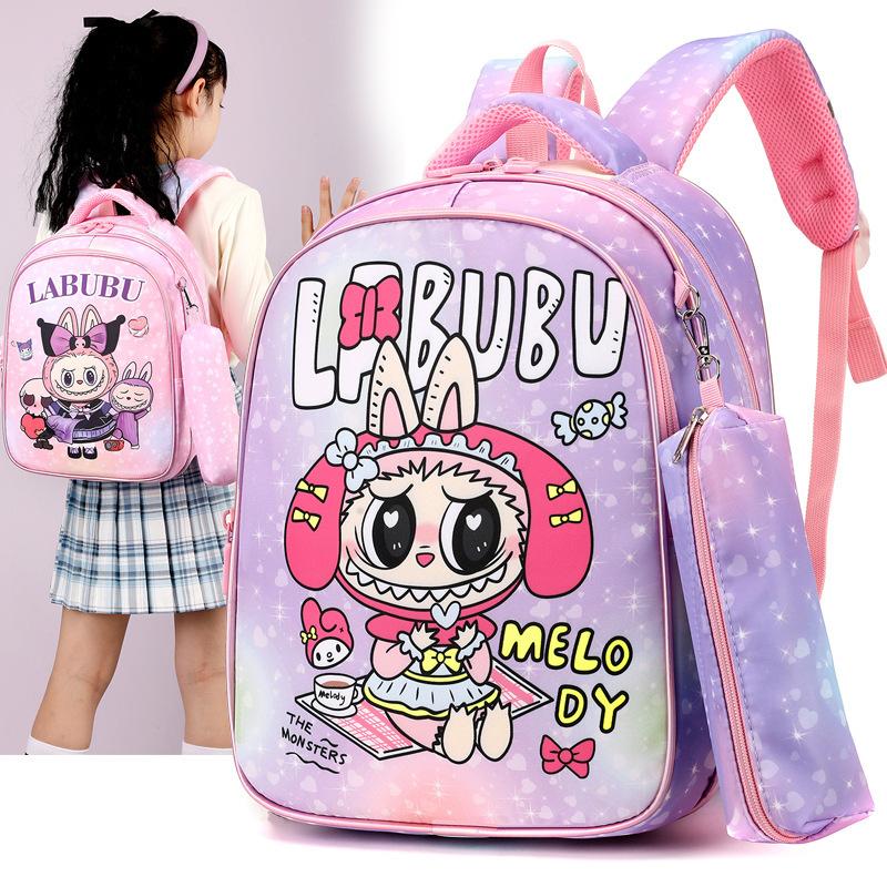 The New LABUBU Children's Schoolbag Cute Cartoon Pencil Case Backpack Boys and Girls Primary School Students First and Second Grade Backpack