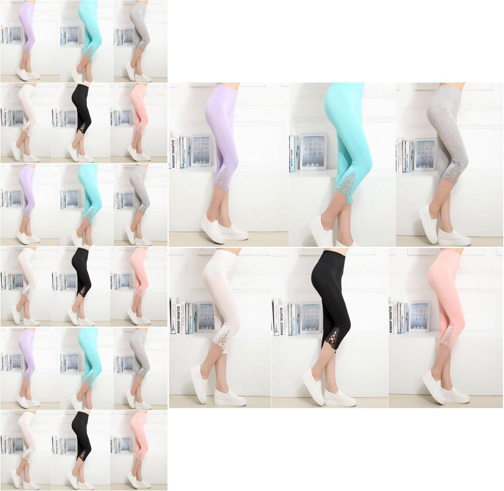 Ladies Womens Summer Slim Sexy Lace Hook Skinny Stretch Trimmed Leggings Pants For Elegant Comfort