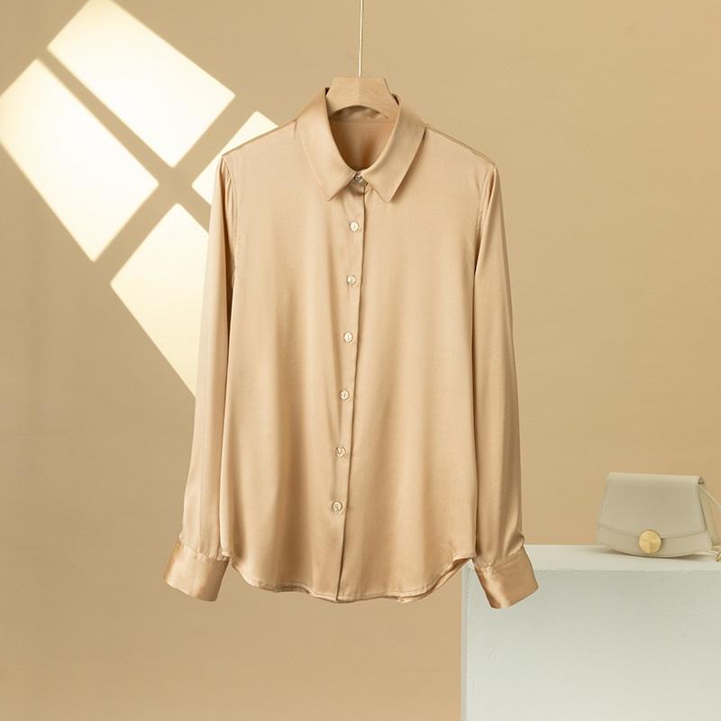 Шелковая рубашка Mulberry Silk, женская деловая одежда на весну и осень, контрастного цвета, с длинными рукавами, кардиган для поездок на работу с квадратным воротником