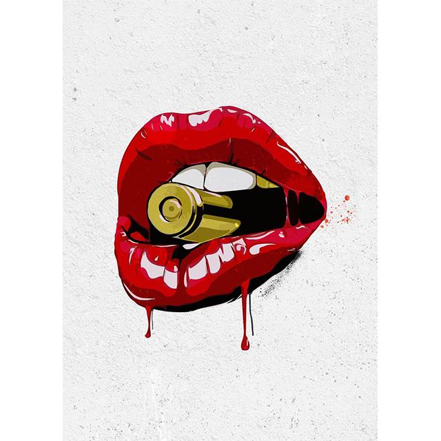 Sexy Woman Red Lip Bullets Dollars Prints Poster Canvas Painting Modern Wall Art Pictures For Living Room Bedroom Home Decor