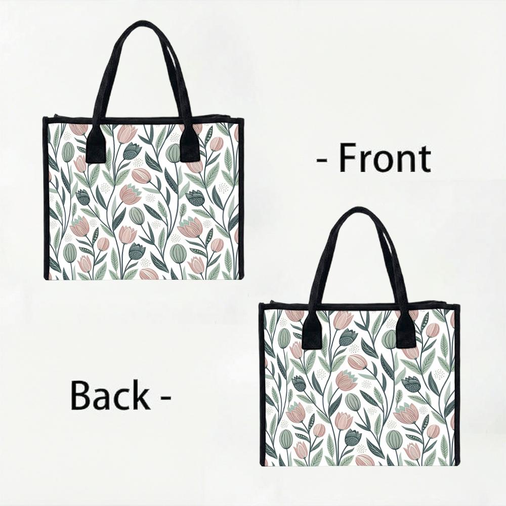 Floral Printed Canvas Tote Bag Casual Large Capacity Daily Handbag for Shopping Travel Outdoor Use