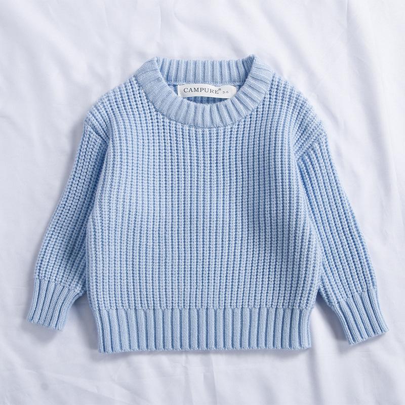 Autumn Baby Girls Boys Sweaters Coat Kids Knitting Pullovers Tops Baby Boys Girls Solid Color Basic Cotton Long Sleeve Sweater