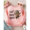 Kids Crewneck Sweatshirt, Cute Graphic of Girl and Lazy Cat in Hoodie, Soft Casual Long Sleeve Pullover