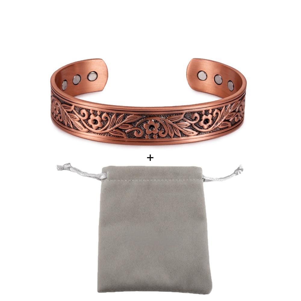 Ikuinen магнитный браслет медный цветок лист манжеты регулируемые браслеты женские винтажные медные браслеты для мужчин