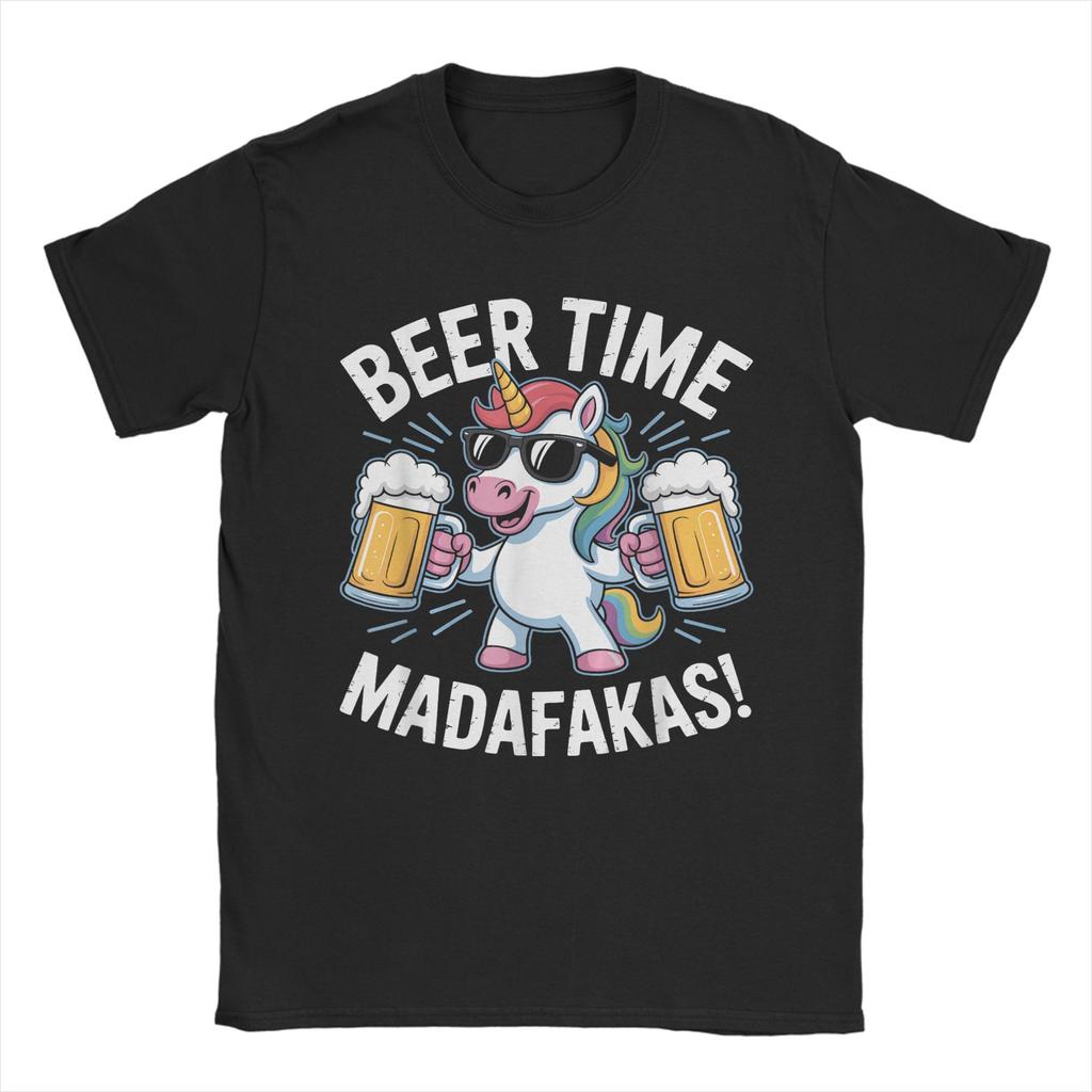 Beer Time Madafakas Penguin Unisex T Shirts Vintage Tee Shirt Short Sleeve O Neck TShirts Pure Cotton Summer Tops