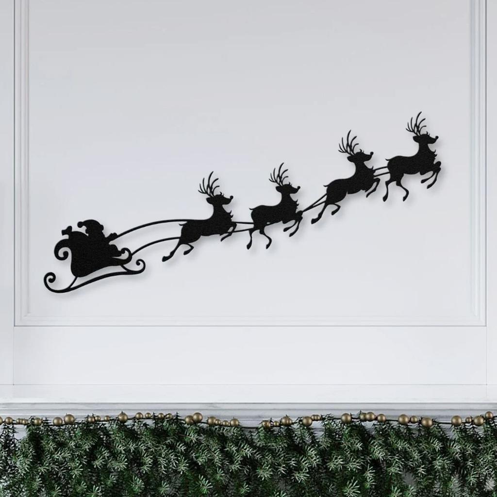 1 шт. Железное искусство Санта-Клаус и летающий олень Настенный декор, Рождественское украшение, Праздничное украшение стены, Элегантное рождественское украшение над камином