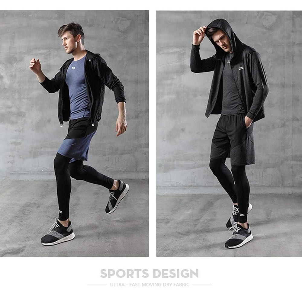 foveitaa Compression Wear Set for Men - 5-Piece Training Wear Set: Breathable, Odor-Resistant,