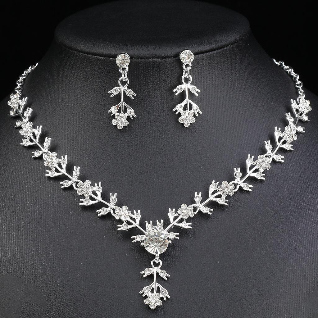 3pcs Classical Palace Feng Shui Drop Shaped Crystal Inlaid Necklace Earrings Set Bride Wedding Red Carpet Dress Accessories