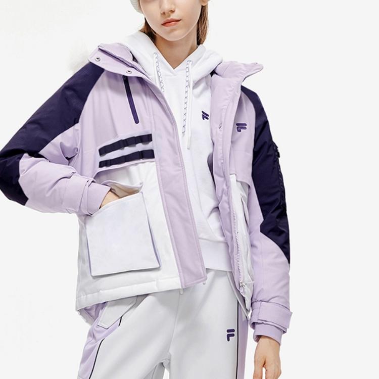 Fila Fusion Loose Color Block Hooded Warm Down Jacket Women outerwear Light-Lavender T11W241904F-VT