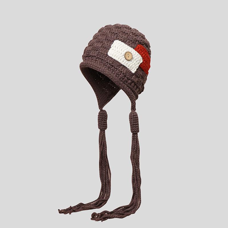 Autumn and Winter Fashionable Knitted Hat for Women Sweet and Warm Hat with Straps Yarn Pullover Hat