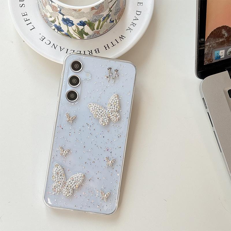 Японский Чехол для Мобильного Телефона в Свежем Стиле Подходит для Samsung S25Ultra Цветок Жемчуг S24Plus Блеск S23
