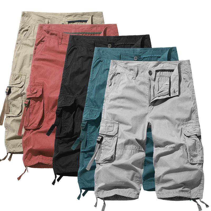 Мужские шорты-карго 3/4, летние повседневные хлопковые армейские брюки с несколькими карманами