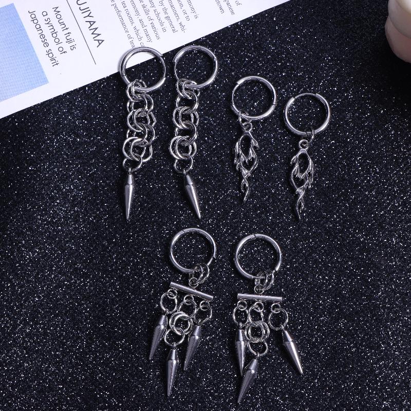 Готические панк серьги-кольца с шипами из нержавеющей стали, подвеска для унисекс Y2K, серьги-подвески с цепочкой и кисточкой