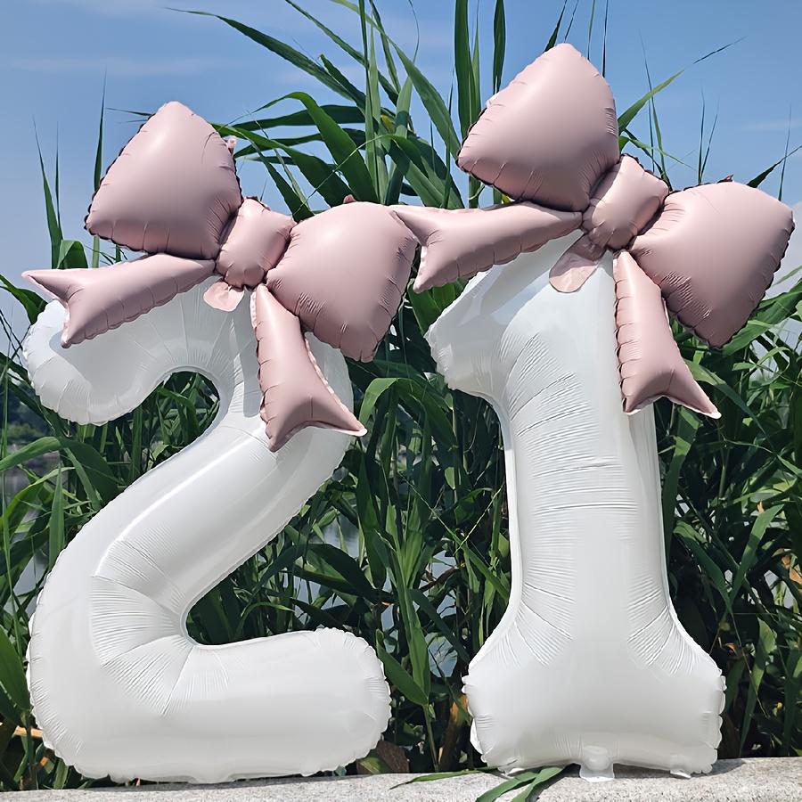 Number balloon set baby pink bow balloon ,white and pink balloon birthday proposal, weddingballoon decoration