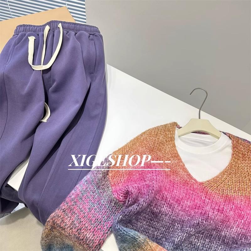 Extra Large 300 Catty Elastic Waist Wide-Leg Drawstring Pants for Spring/Autumn - Versatile Leisure Sportswear