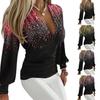 Sexy Deep V-neck Tops Gradient Color Rhinestones Blouse Pleated Waist Tight Shirt Long Sleeve Office Lady Slim Fit Tops