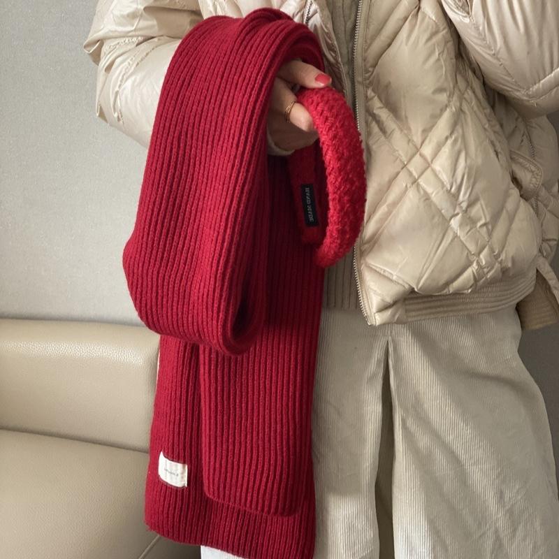 Зимний теплый шарф для женщин, модный вязаный шерстяной платок, женский платок, накидка на шею, чистый цвет