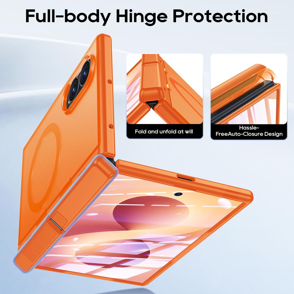 Samsung Galaxy Z Fold 8 Case with Hinge Protection Magnetic Ring Built-in Screen Protector PC TPU Cover-Orange